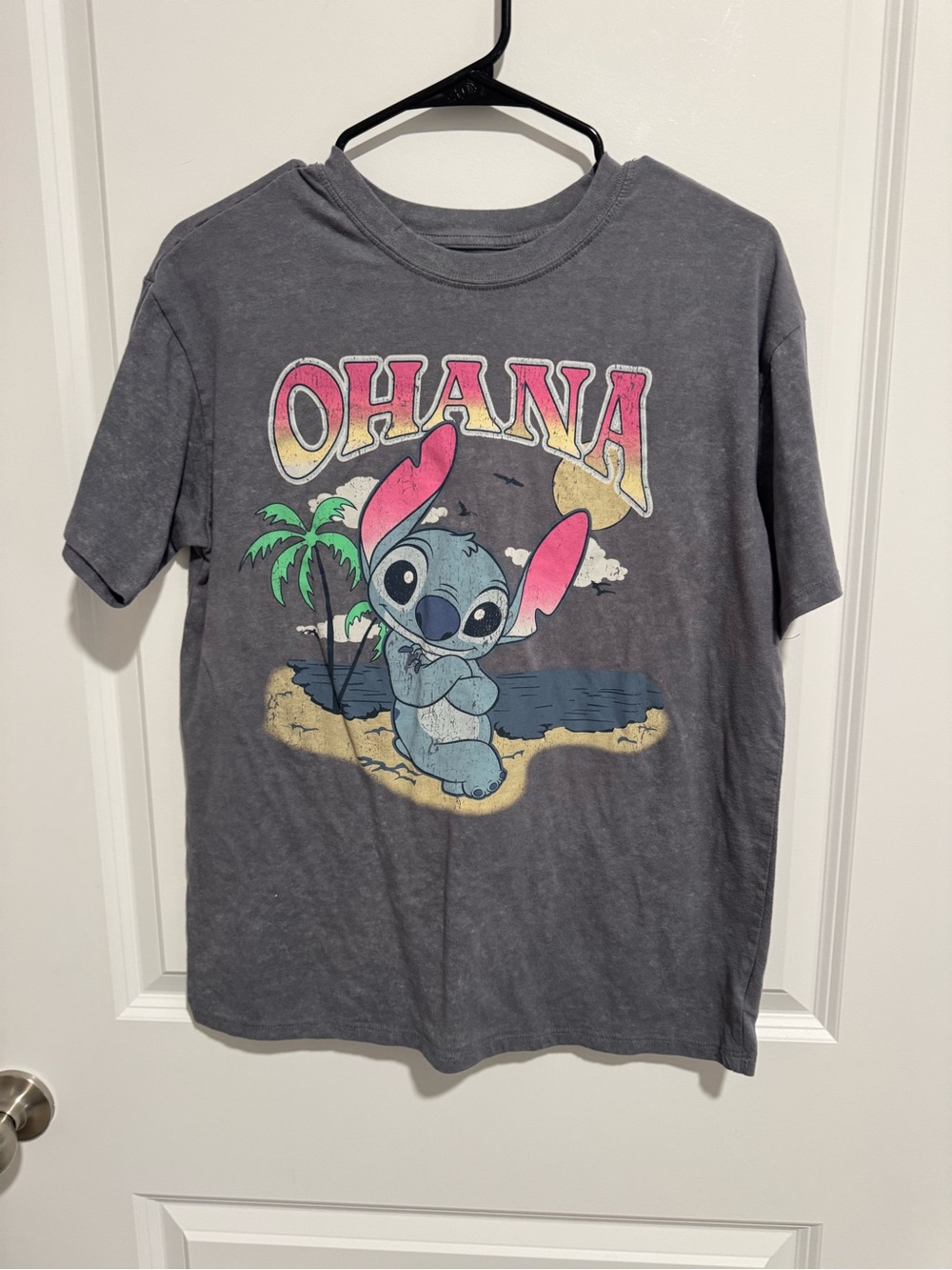 Disney Grey OHANA Stitch Graphic Tee with Pink Accents